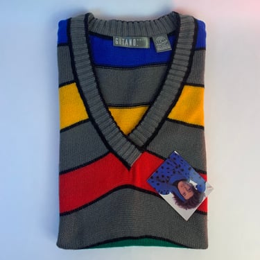Vintage colorblock sweater, 80’s bold stripe sweater, vintage sweater vest, bright sweater vest, deadstock 80’s Gitano, preppy sweater vest 