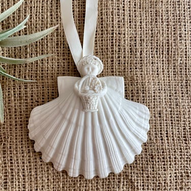 Margaret Furlong Bisque Shell Ornament, Song of New Life 2000, Special Edition, Spring, Christmas, New Baby Gift, Neutral Beach House Decor 