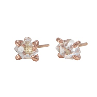 Herkimer Quartz Small Stone Studs - 14k Yellow Gold