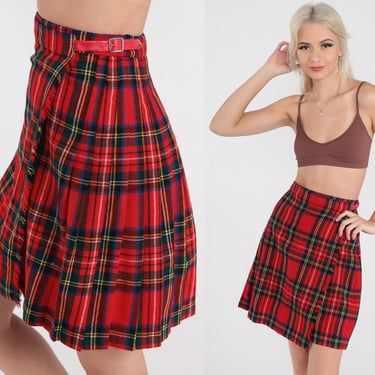 Plaid Mini Skirt 80s Red School Girl Skirt Pleated Tartan High Waisted Preppy Checkered Retro Vintage Lolita 1980s Extra Small xs 