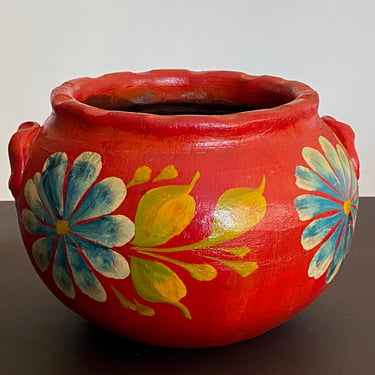 Vintage Mexican Pottery Red Planter Pot 