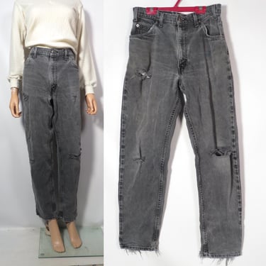 Vintage 80s/90s Levis 505 Charcoal Grey Beat Up Distressed Straight Leg Jeans Size 32 x 31 