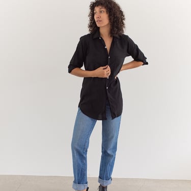 Vintage Black Long Sleeve Shirt | Simple Blouse | 100% Cotton Oxford Work Shirt | S M | 