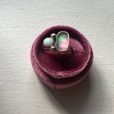 Aurora Opal and Lab Opal Abstract Cocktail Ring 