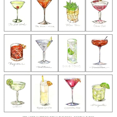 Postcard Set of 12 Cocktails Featuring Art from The Book of Cocktail Ratios