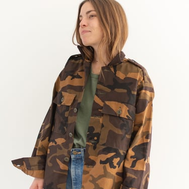 Vintage Brown Camo OverShirt | Camouflage Cotton Button Up | Gung Ho | S 