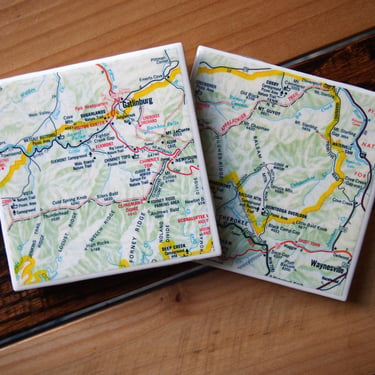 1981 Smoky Mountains National Park Map Coaster Set of 2. Vintage Map. Appalachian Trail. Gatlinburg Map. Tennessee Hiker Gift Clingmans Dome 