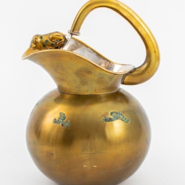 Mexican Mixed Metal Stone Inlaid Pitcher with Frog