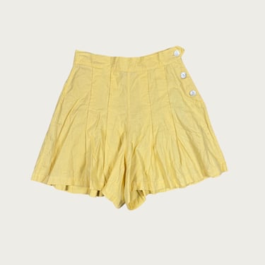 (28") 50s/60s Wright &amp; Ditson Yellow Linen Pleated Shorts