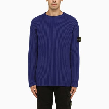 Stone Island Blue Ribbed Crew-Neck Jumper Men