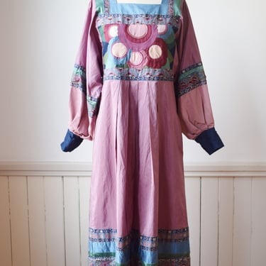 1980s Textile Art Lantern Sleeve Silk Dress | M/L 