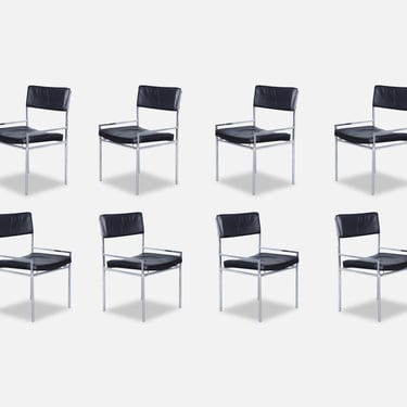 Vintage Leather and Chrome Dining Chairs by Georg Petersens
