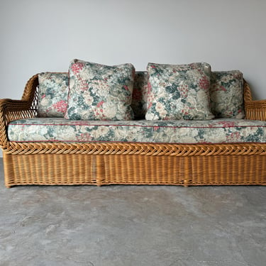 Vintage Coastal Wicker Works Rattan Sofa 