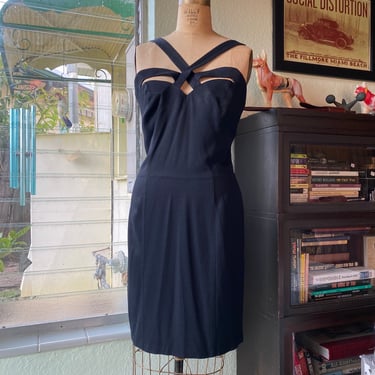 1980s Body Con Dress with Bust Cut Outs / Little Black Dress  / Hourglass Dress / Sexy Cut Outs Dress 