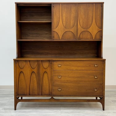 Broyhill Brasilia - Lightly Restored Broyhill Brasilia Walnut & Brass  Petite Buffet or Media Cabinet