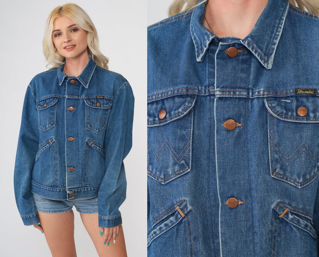 Wrangler Denim Jacket 80s Jean Jacket Biker 1980s Blue