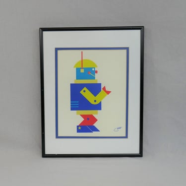 Vintage Framed Robot Print - Metal Frame - Happy Robot by Judith - Professionally Framed by Ira Roberts Beverly Hills - 11" x 14" frame 