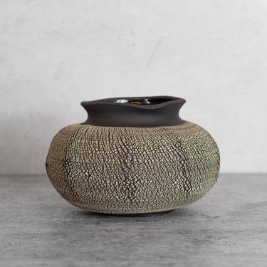 Small Textural Vase | Black Ceramic Sculpture | Unique Art Object | Interior Design | Modern Potter | Minimalist Desert Boho Decor | Wonky 