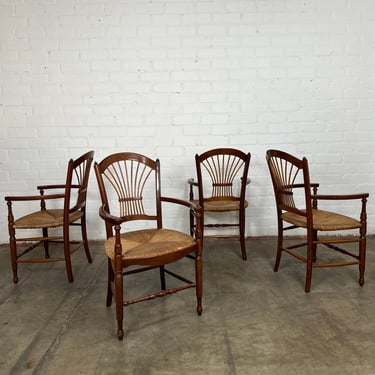 French Country Cherry Dining Chairs With Woven Seats, Set Of 4 