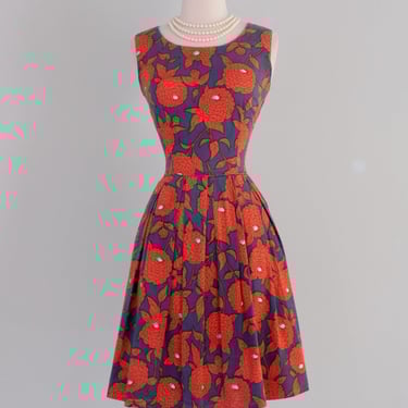 Vintage 1960's Cotton Pom Pom Dahlia Print Dress by Park East / Medium
