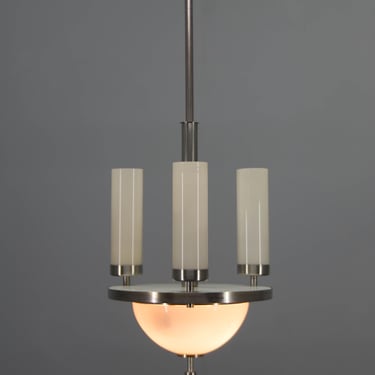 Art Deco Tubular Nickel Plated Chandelier, 1920s, Restored 