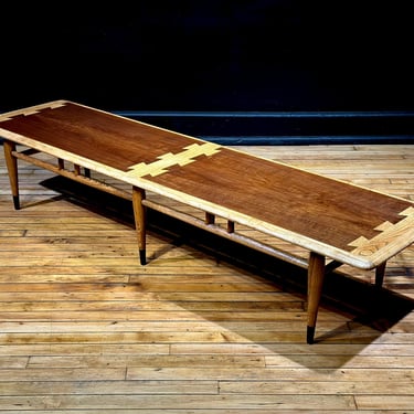 Restored Lane Acclaim XL Surfboard Bench Walnut Coffee Table - Mid Century Modern Danish Furniture 