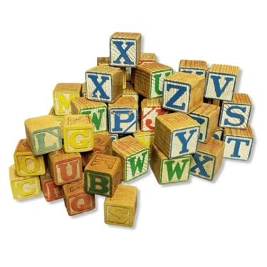 1970s Vintage Alphabet Blocks, Childs Learning Wooden Toy Blocks, Capital Letters Square Toddler Childrens ABC Building Blocks, Vintage Toys 