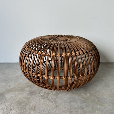 Mid Century Franco Albini Style Round Rattan Ottoman Footstool 