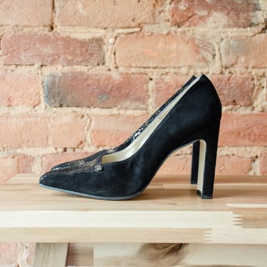 希少 60s~ Vintage Suede Design Heel Shoes Vintage 1960s Fashion Craft Mod Color Block Suede Leather