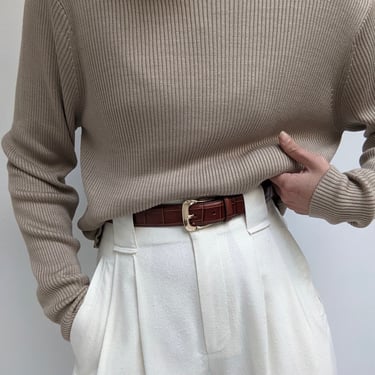 Vintage Latte Ribbed Silk Mock Neck