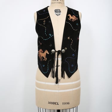 Vintage Black Suede Vest Horse Cowgirl Western Theme Vest Southwest Western Country Western Festival Coachella Stagecoach Beyonce 