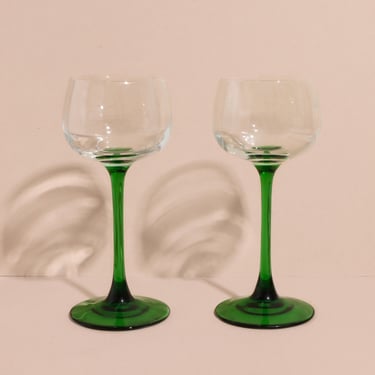 Vintage Green Stem Glasses, French Glasses 