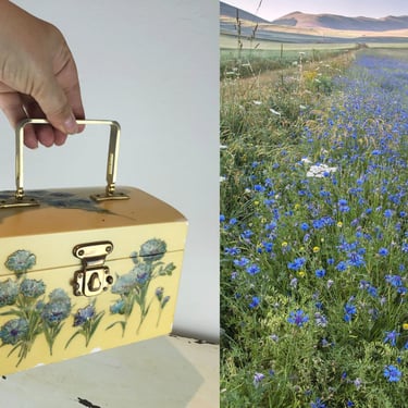 Endless Fields of Cornflowers - Vintage 1960s Cornflower Blue Decoupage Wooden Box Handbag 