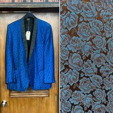 Vintage 1960’s Size XL Atomic Mod Floral Sharkskin Tonic Shiny Tuxedo Blazer Sportcoat Jacket, 60’s Vintage Clothing 