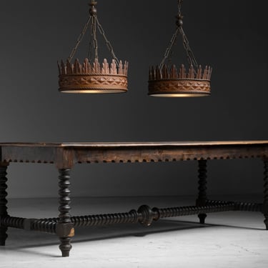 Metal Chandeliers / Bobbin Dining Table