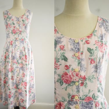 1980s Lanz Pink Floral Jumper Dress 