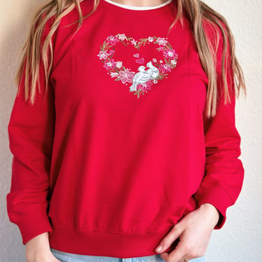 Vintage Red Valentine Day Sweater with Heart and Doves 