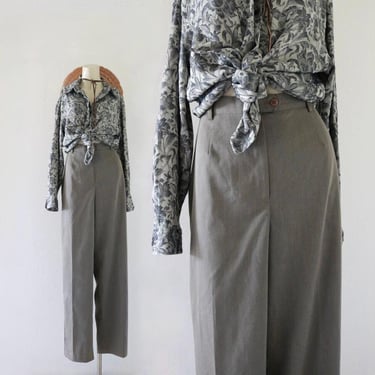 high waist trousers - 31 - vintage 90s y2k womens gray flat front pants 