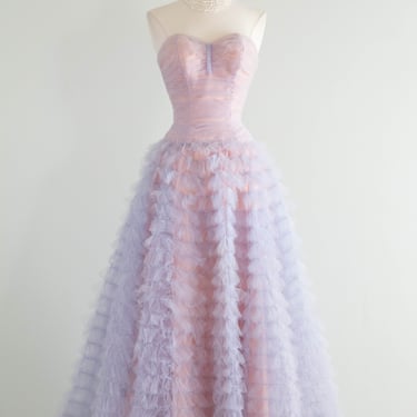 The Dreamiest 1950's Hydrangea Ruffled Tulle Prom Dress / XS