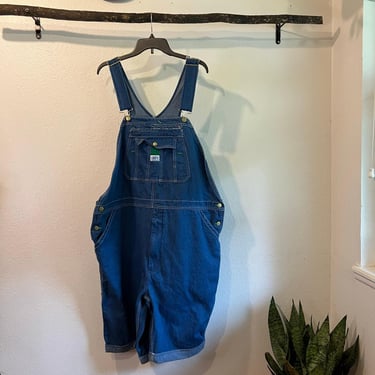 Vintage 90s Liberty Blue Cotton Denim Distressed Short Overalls Size 3X 