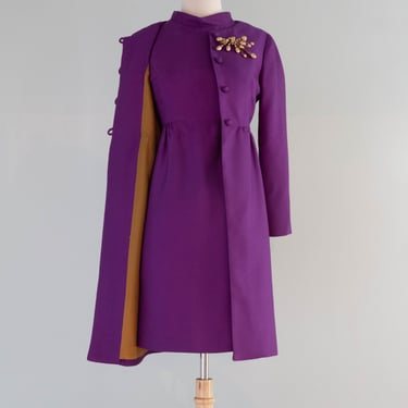 Fabulous 1960's Plum Royale Dress & Jacket Set / SM