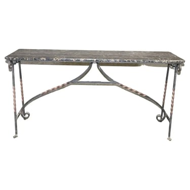 Fine Quality Wrought Iron and Italian Portoro Marble Top Console Sofa Table