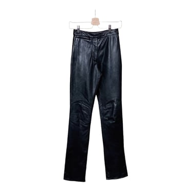 Black Leather Pants, Vintage 90s Y2K WILSON'S LEATHER Maxima Mid Rise to High Waisted Slim Fit Straight Leg Leather Pants Size 0 XS X-Small 
