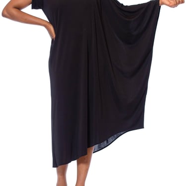 Black Poly Blend Jersey One Sleeve Kaftan Dress 