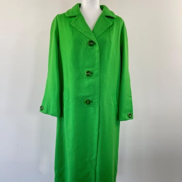 1970s Green Linen 3/4 Length Coat 
