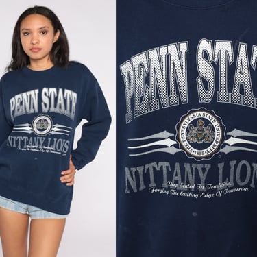 Penn State Sweatshirt University Sweatshirt 90s Nittany Lions Football Shirt Sports Graphic College Sweater 1990s Vintage Navy Blue Large L 