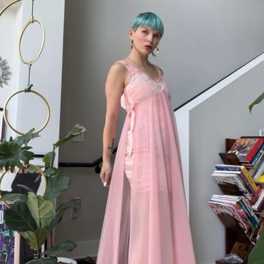 VTG 70s Lily of France Pink Slip Night Gown Dress 