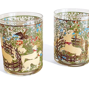 2 Cera unicorn glasses. 14 oz Bar tumblers  for double old fashioneds and cocktails on the rocks. Vintage collectible glass barware. MINT 