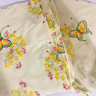 Vintage Tastemaker Floral Flat Sheets Set of 2 Pair Butterflies Yellow Cotton Fabric 1975 JP Stevens Marlene Designs 1970s 