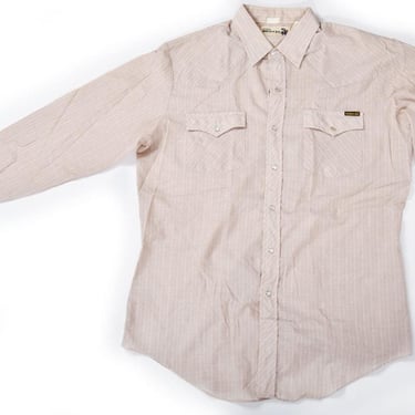 50's ROEBUCKS Western Shirt, Men's Vintage 1950's, 1960's, Beige, Tan Brown, Cotton, Long Sleeve, Button Down, Pearl Metal Snaps, LARGE 